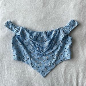 Blue Floral Off the Shoulder Princess Polly Crop Top